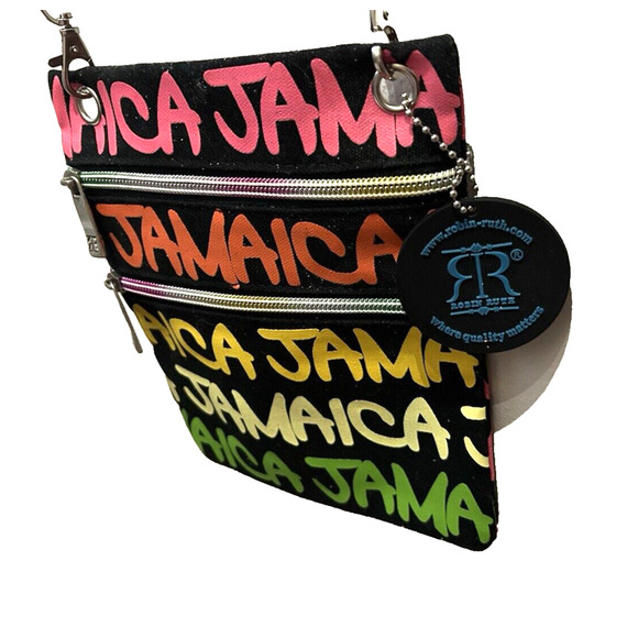 Women’s Robin Ruth Small Black Jamaica Canvas Crossbody Two Front Zipper Bag - Picture 2 of 5